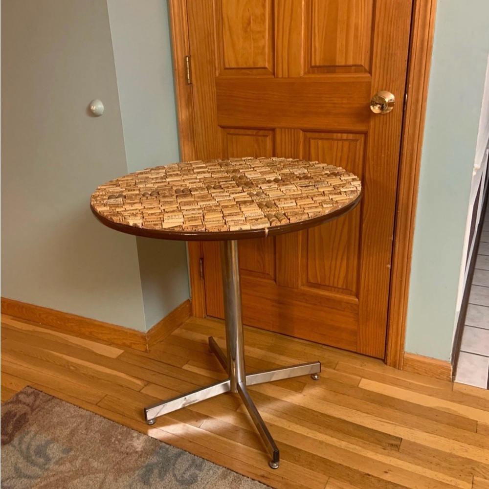 Round Cork Top Dining Table with Silver Base
